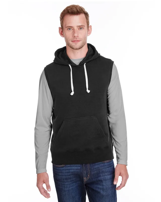 J America Adult Triblend Fleece Sleeveless Hooded Sweatshirt — view 2