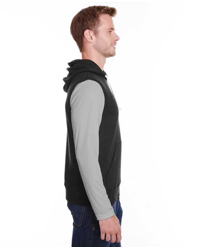 J America Adult Triblend Fleece Sleeveless Hooded Sweatshirt — view 3