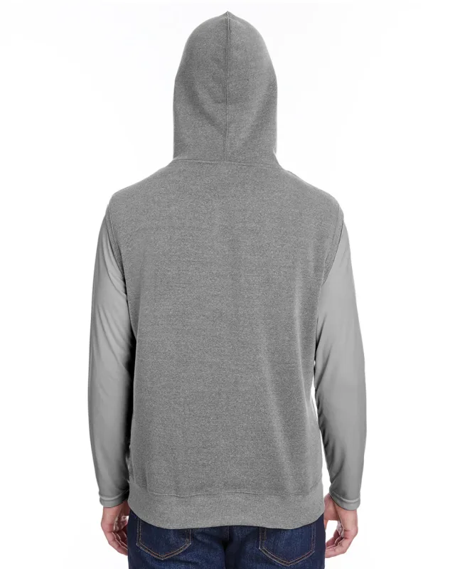 J America Adult Triblend Fleece Sleeveless Hooded Sweatshirt — view 4