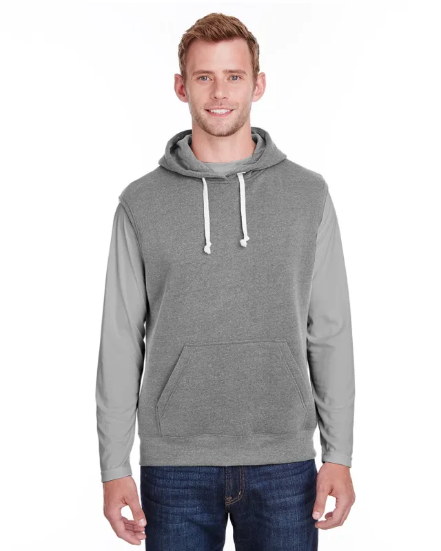 J America Adult Triblend Fleece Sleeveless Hooded Sweatshirt — view 5