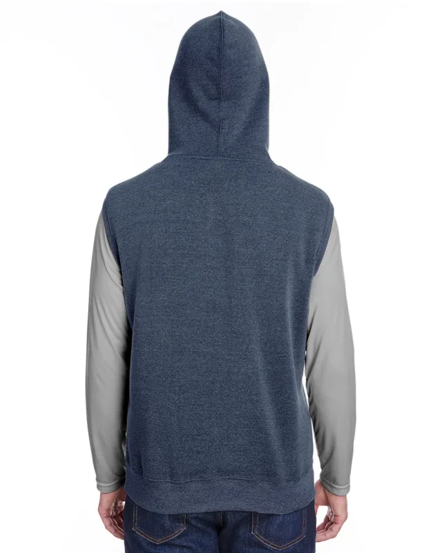 J America Adult Triblend Fleece Sleeveless Hooded Sweatshirt — view 7