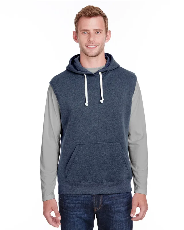 J America Adult Triblend Fleece Sleeveless Hooded Sweatshirt — view 8