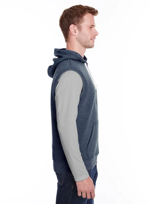 J America Adult Triblend Fleece Sleeveless Hooded Sweatshirt — view 9