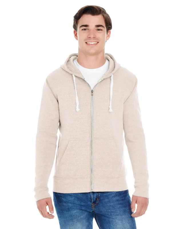 J America Adult Triblend Full-Zip Fleece Hooded Sweatshirt — view 2