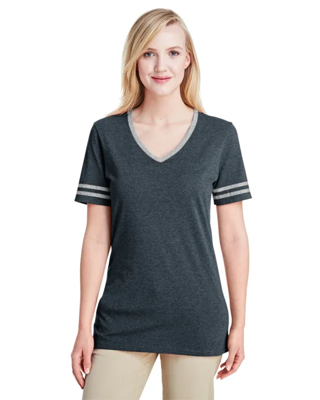 Jerzees Ladies' TRI-BLEND Varsity V-Neck T-Shirt — view 2