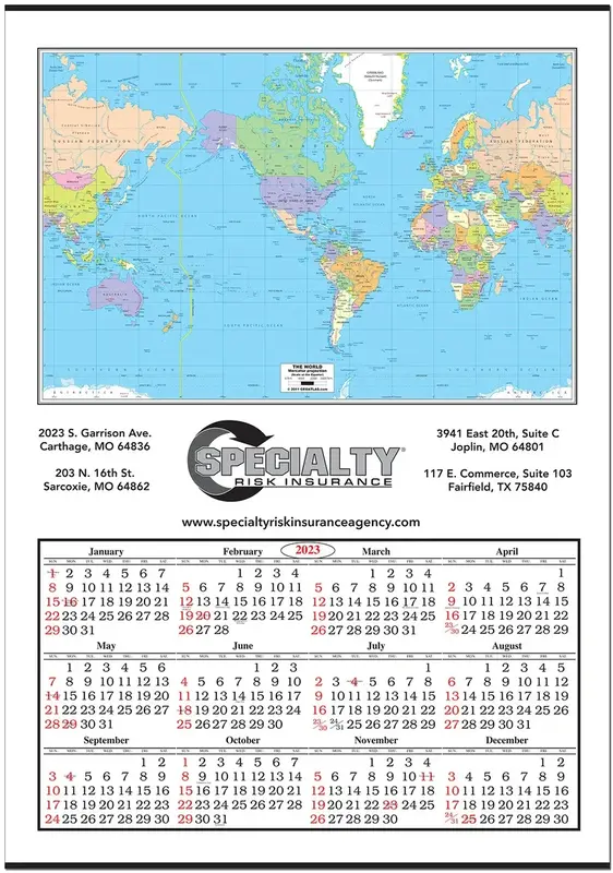 Jumbo World Map Wall Calendar