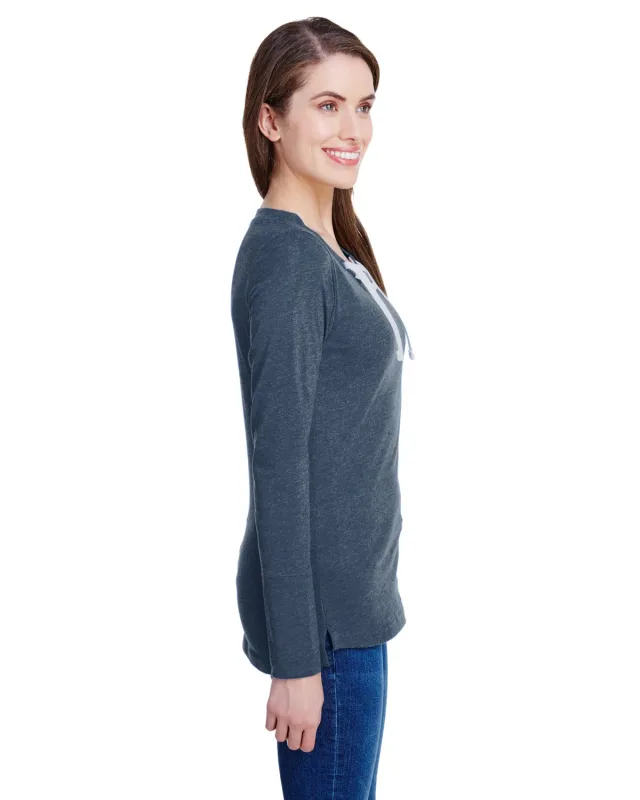 LAT Ladies' Long Sleeve Fine Jersey Lace-Up T-Shirt — view 10