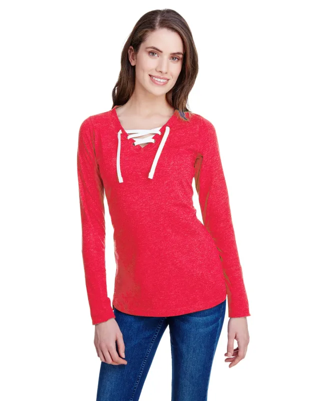 LAT Ladies' Long Sleeve Fine Jersey Lace-Up T-Shirt — view 12