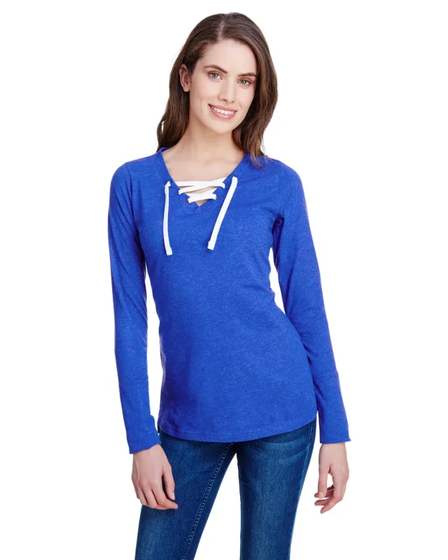 LAT Ladies' Long Sleeve Fine Jersey Lace-Up T-Shirt — view 15