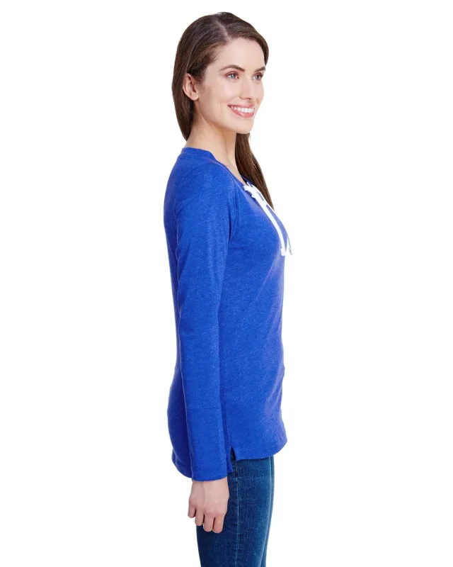 LAT Ladies' Long Sleeve Fine Jersey Lace-Up T-Shirt — view 16