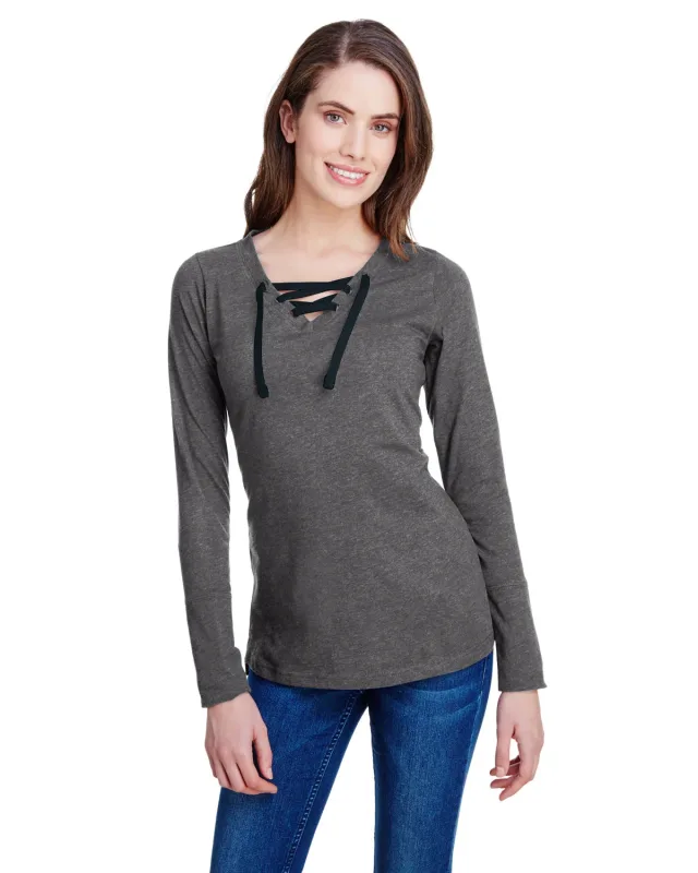 LAT Ladies' Long Sleeve Fine Jersey Lace-Up T-Shirt — view 18