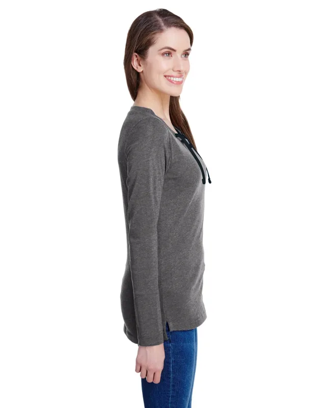 LAT Ladies' Long Sleeve Fine Jersey Lace-Up T-Shirt — view 19