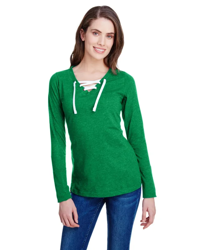 LAT Ladies' Long Sleeve Fine Jersey Lace-Up T-Shirt — view 21