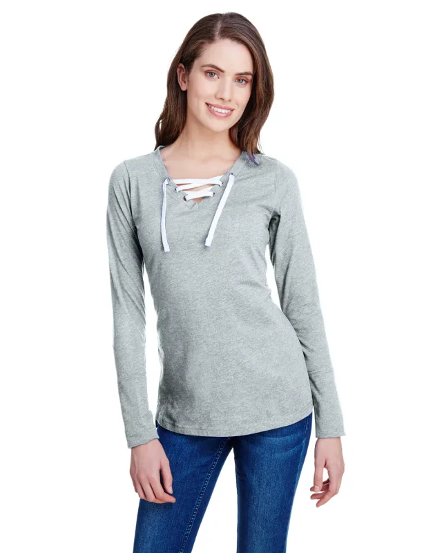 LAT Ladies' Long Sleeve Fine Jersey Lace-Up T-Shirt — view 7