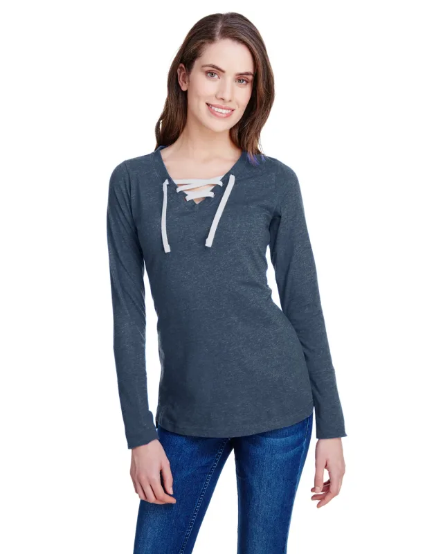 LAT Ladies' Long Sleeve Fine Jersey Lace-Up T-Shirt — view 9