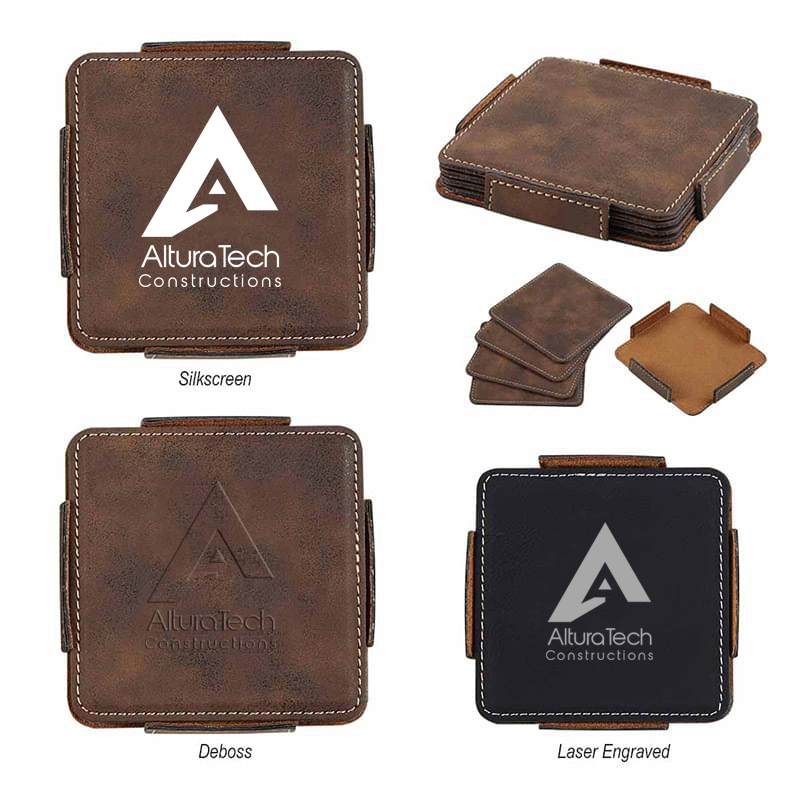 Leathered 4-Piece Coaster Set