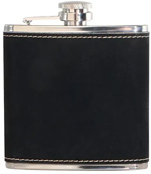 Branded Leatherette Wrapped Stainless Steel Hip Flask (6 oz) — view 3