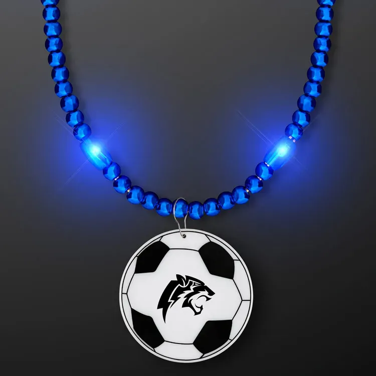 LED Bead Necklace with Soccer Ball Medallion