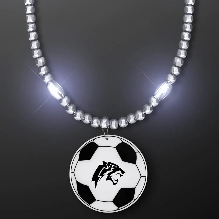 LED Bead Necklace with Soccer Ball Medallion — view 5