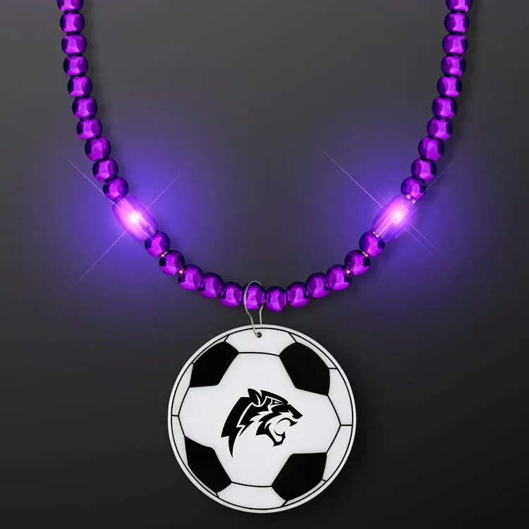 LED Bead Necklace with Soccer Ball Medallion — view 6
