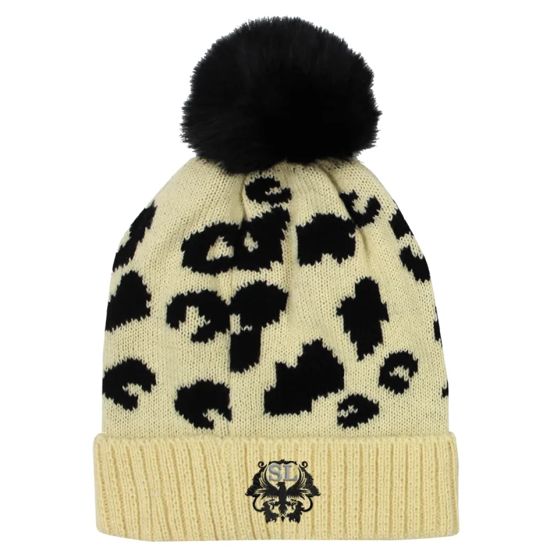 Custom Leopard Print Pom Beanie — view 2