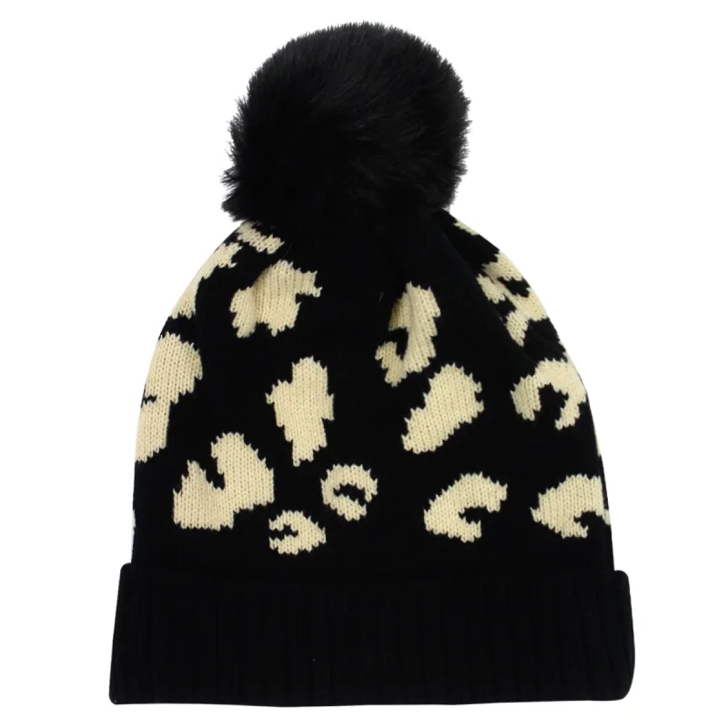Custom Leopard Print Pom Beanie — view 3