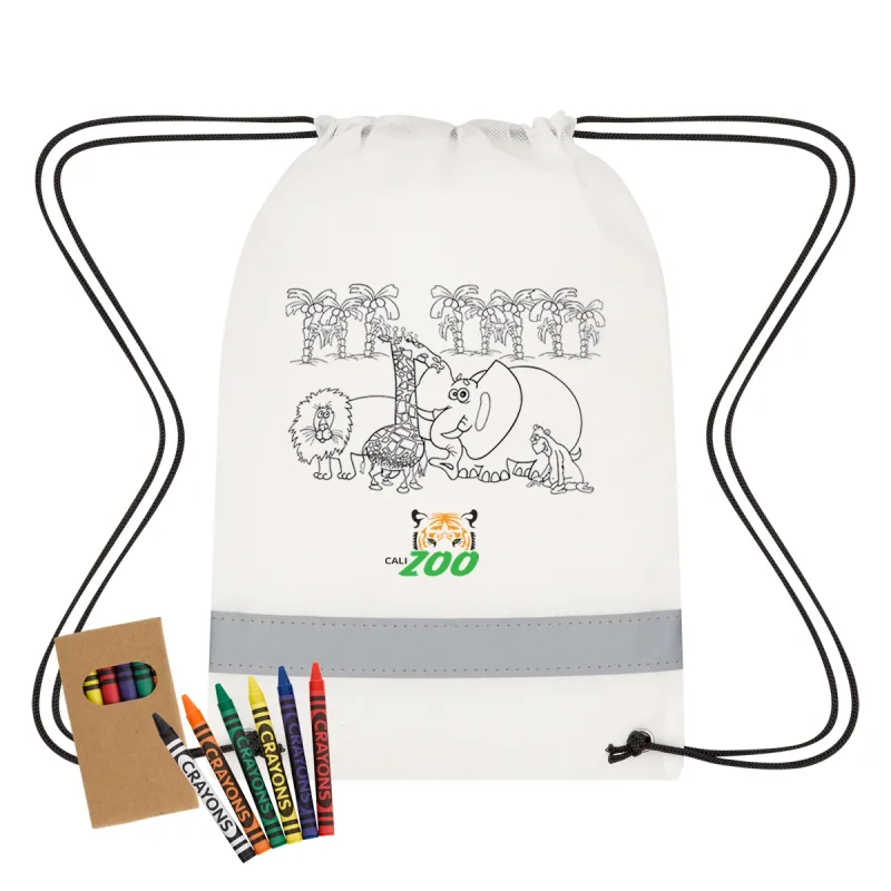Lil' Bit Reflective Non-Woven Coloring Drawstring Bag With Crayons — view 3