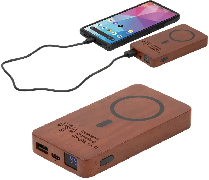Mahogany 5000mAh Power Bank with 15W Magnetic Wireless Charger — view 3