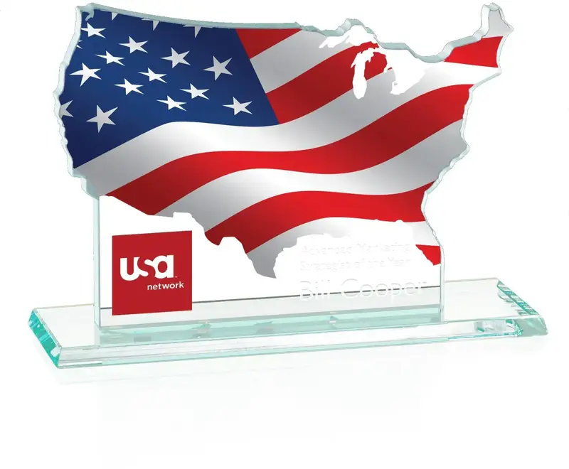 Custom USA Map Glass Award with Optional Spectra Imaging