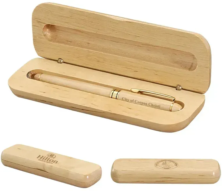 Custom Maplewood Rollerball Pen Gift Set