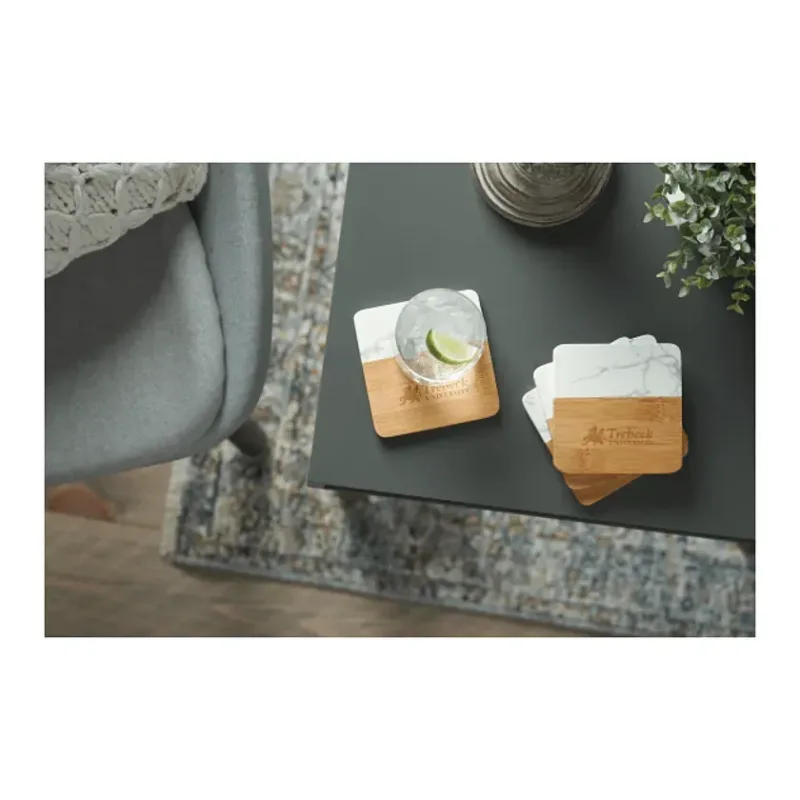 Customized Marble and Bamboo Coaster Set (4 Pieces) — view 8
