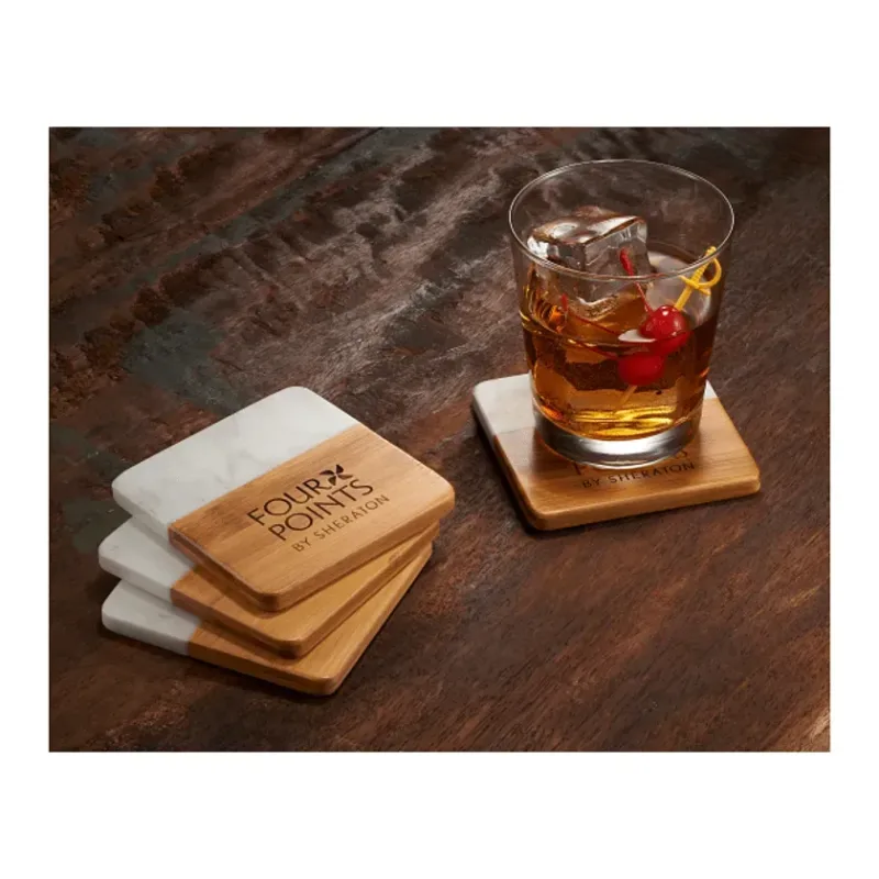 Customized Marble and Bamboo Coaster Set (4 Pieces) — view 9