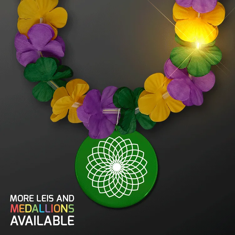 Mardi Gras Lei Light Up Flower Necklace with Medallion — view 3
