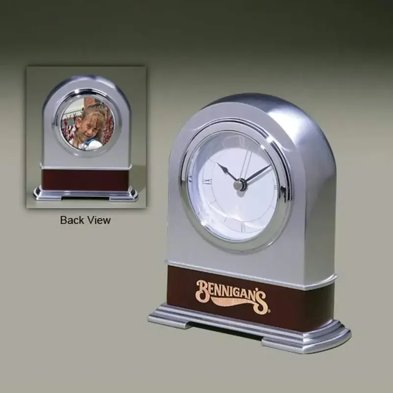 Aluminum Arch Desk Clock with Photo Holder