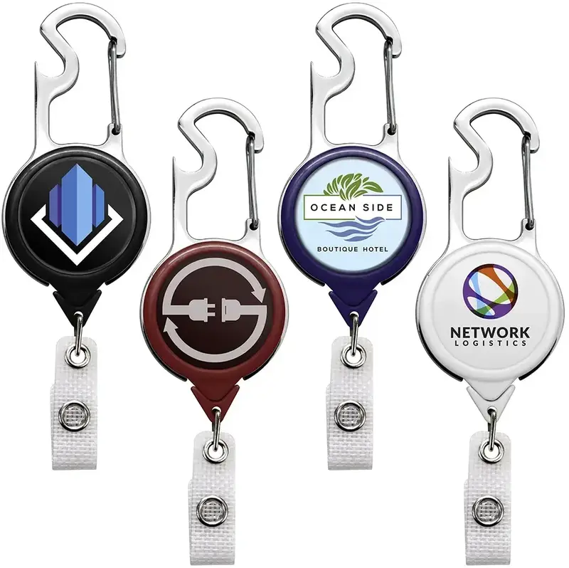 Metal Carabiner Bottle Opener Badge Holder Reel