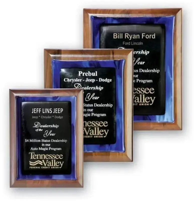 Custom Metallic Fusion Glass-Walnut Wall Plaque for Business Recognition