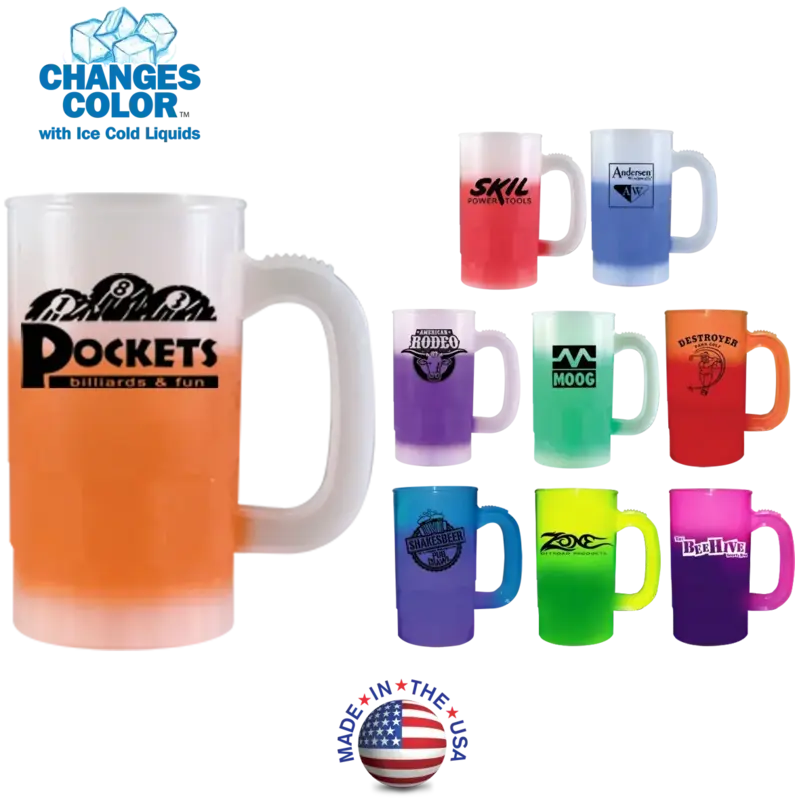 Color Changing Custom Branded Thumb-grip Beer Stein 14oz