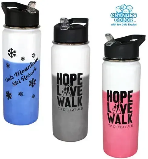 Color-Changing Stainless Steel, Flip-Straw Water Bottle for Promotions