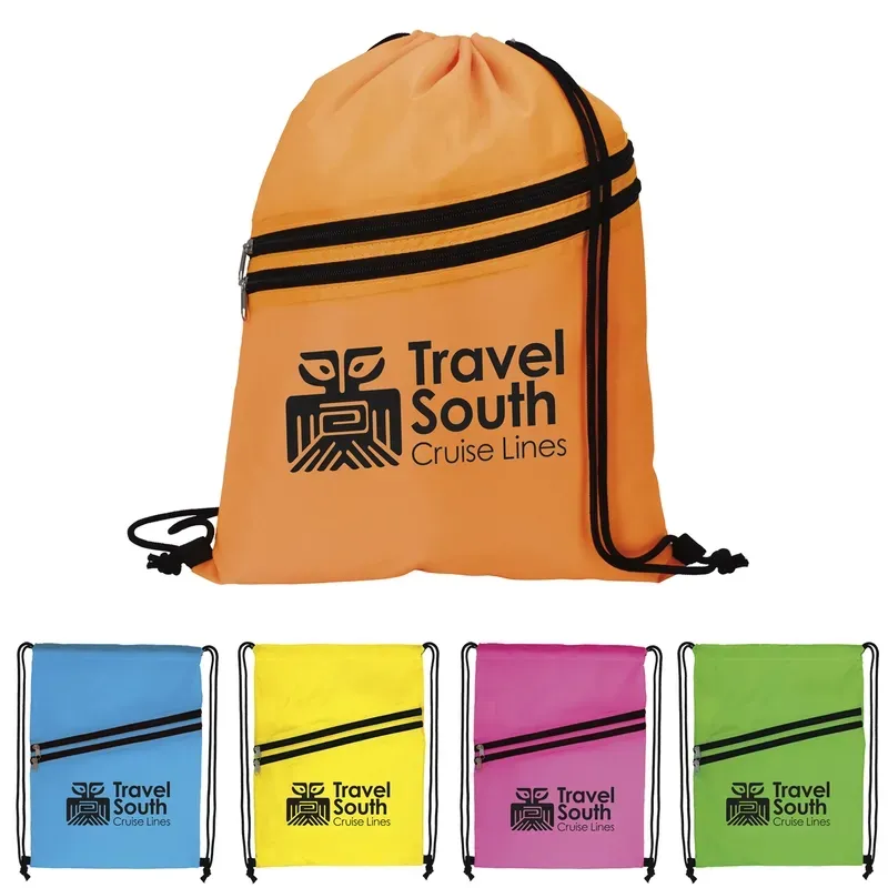 Custom Neon Multi-Zippered Drawstring Backpack