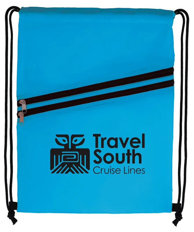 Custom Neon Multi-Zippered Drawstring Backpack — view 2