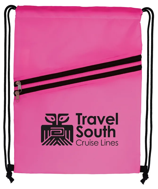 Custom Neon Multi-Zippered Drawstring Backpack — view 5