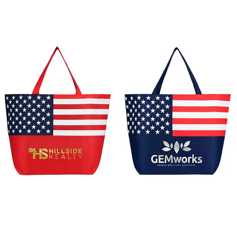 Non-Woven American Flag Tote Bag - Metallic imprint