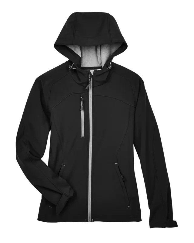 North End Ladies' Prospect Two-Layer Fleece Bonded Soft Shell Hooded Jacket — view 3