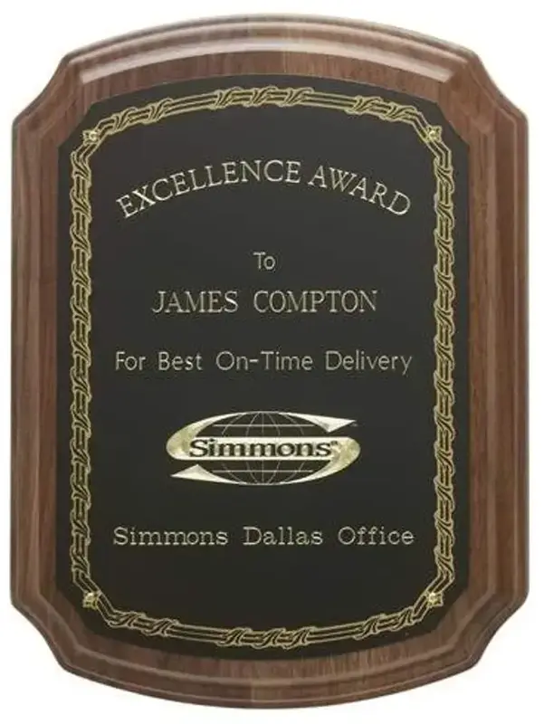 Custom Walnut Plaque with Black/Gold Trim – Premium Business Award