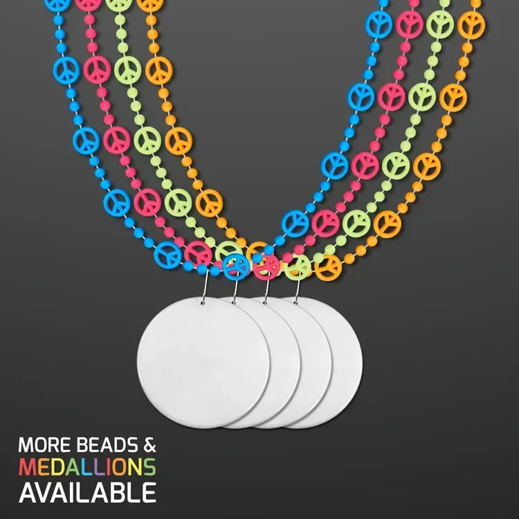 Peace Sign Bead Necklaces with White Medallion (NON-Light Up) — view 2