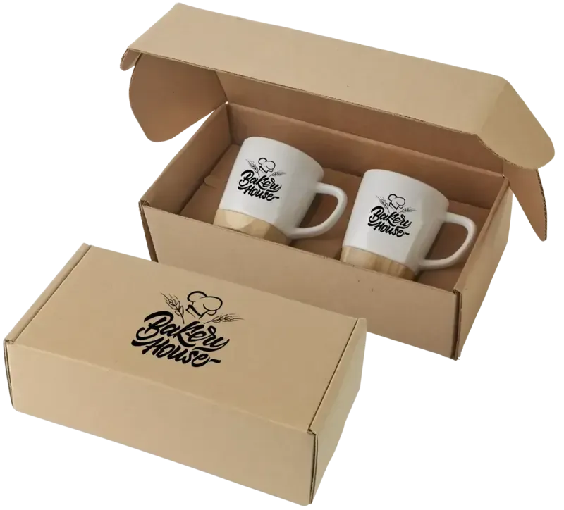 Personalized Ceramic Mug Gift Set with Removable Bamboo Coaster – Two 11 Oz. Mugs