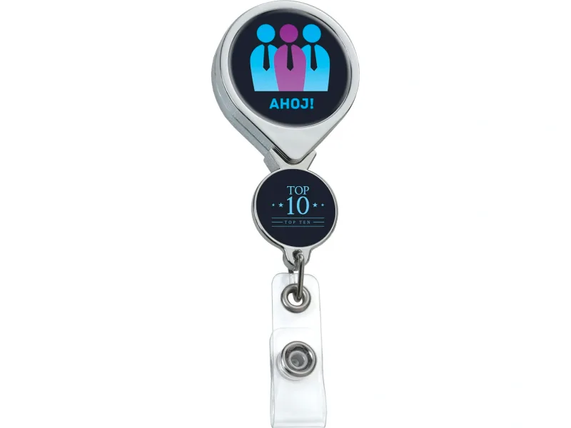 Personalized Chrome Double Up Retractable Badge Reel — view 4