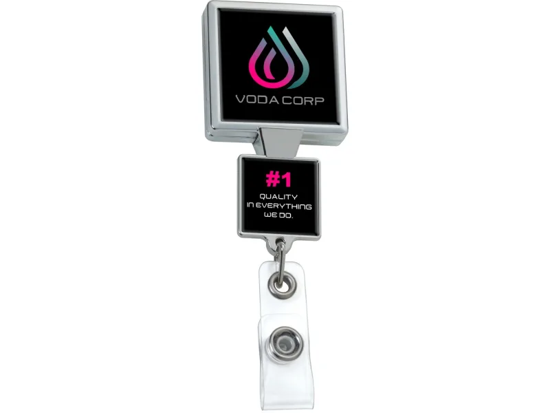 Personalized Chrome Double Up Retractable Badge Reel — view 5