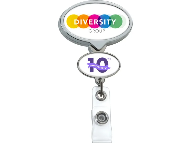 Personalized Chrome Double Up Retractable Badge Reel — view 6