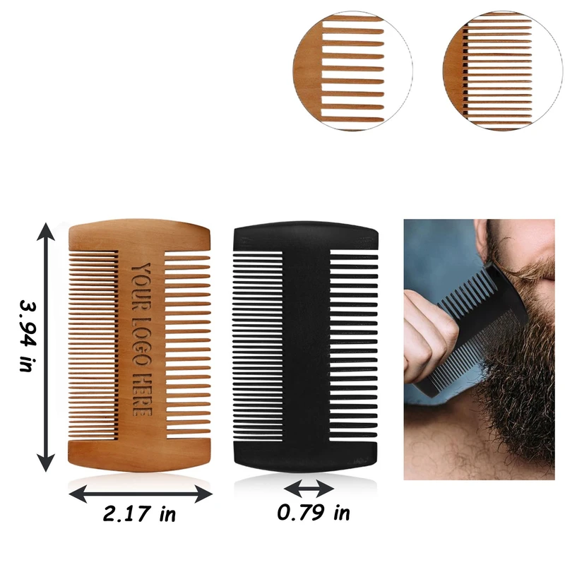 Personalized Wooden Beard Comb w/ Engraved Design